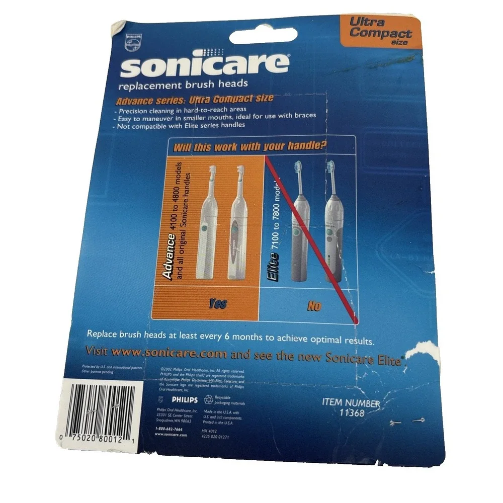 Philips Sonicare Replacement Brush Heads 2 Pack Ultra Compact Size, NOS